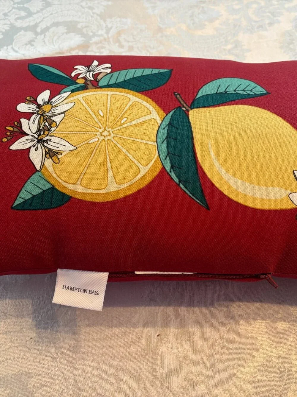 Hampton Bay Indoor Outdoor Lemons On Red 20 x 12 Rectangle Pillow Summer Decor